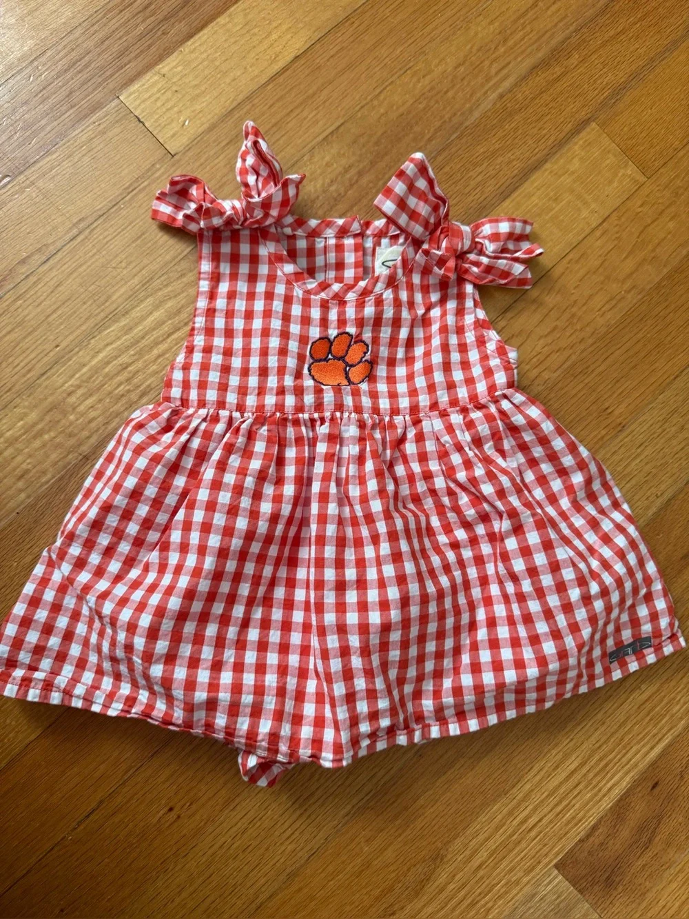 Orange Gingham Clemson Embroidered Toddler Dress